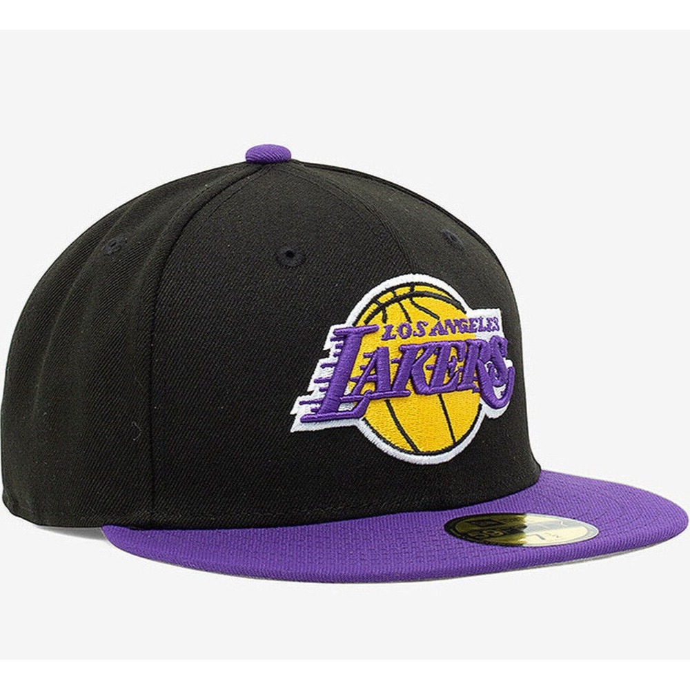 Los Angeles Lakers New Era 59FIFTY NBA Black 2-Tone Fitted Hat Cap Size 7 1/8
